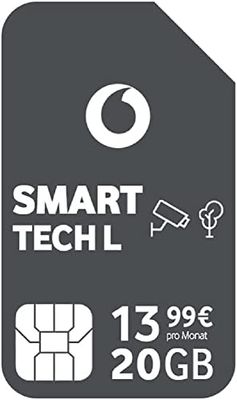 Vodafone Smart Tech L, 20 GB de Datos, para Dispositivos Inteligentes, cámaras de Seguridad LTE 4G/5G, Arlo Go, Reolink (no para Smartphones, tabletas, sin Llamadas de Voz) ABO 24 Meses de autonomía,