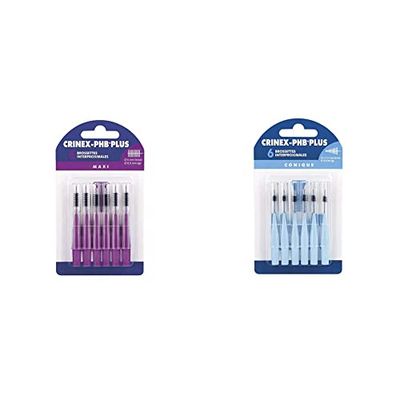 CRINEX - Phb Plus Maxi - Brossette Dentaire - Fibres en Tynex - Violet - 6 Brossettes par Unité & Phb Plus Conique - Brossette Dentaire - Fibres en Tynex - Bleu - 6 Brossettes par Unité