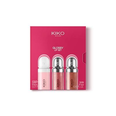 KIKO Milano Glossy Lip Set, Estuche De Maquillaje: 2 Brillos De Labios Hidratantes Y 1 Crema De Labios Perfeccionadora