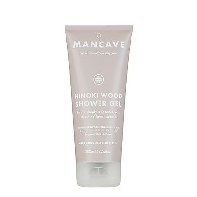 ManCave Hinoki Wood Gel Doccia Uomo Caldo Aroma Legnoso con Cipresso Hinoki, Bergamotto e Vetiver, Senza Solfati e Parabeni, Naturale, Vegano, Cruelty Free, 200 ml