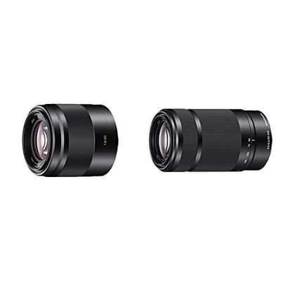 Sony SEL-50F18B Obiettivo a Focale Fissa 50 mm F1.8, Stabilizzatore Ottico, Mirrorless APS-C, Attacco E, SEL50F18B, Nero & SEL-55210B - Obiettivo con Zoom 55-210mm F4.5-6.3