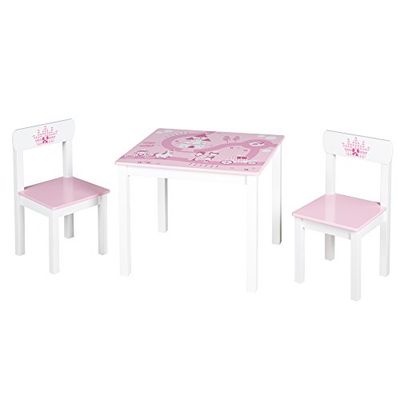 roba Ensemble Table + 2 Chaises Enfants Krone - Motif Princesse et Couronne - Ensemble de Meubles - Rose / Blanc
