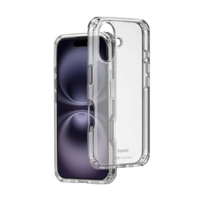 Hama Extreme Protect - Custodia per Apple iPhone 16 (licenza Bumper D3O, antiurto, a prova di caduta e infrangibile, custodia trasparente per iPhone senza ingiallimento, custodia per ricarica