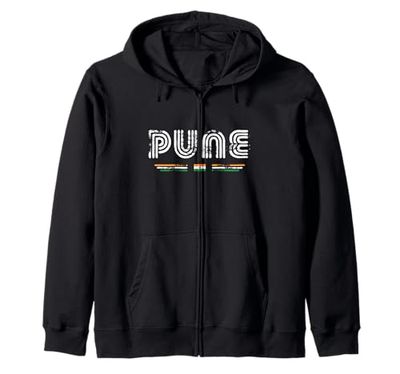 Pune India 70s 80s Retro Type Graphic Zip Hoodie