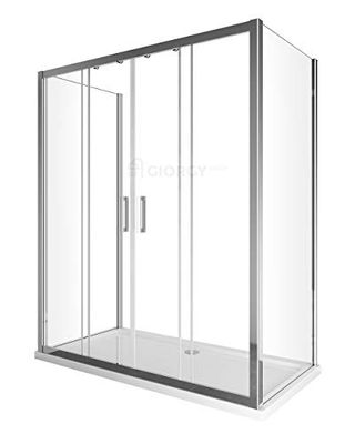 CAMBIO VASCA BOX DOCCIA 3 LATI CON PORTA SCORREVOLE 4 ANTE CENTRALE + 2 PARETI FISSE CRISTALLO TEMPERATO ANTI GOCCIA (4 ANTE SCORREVOLE 128-132, 2 PARETI FISSE DA 80)