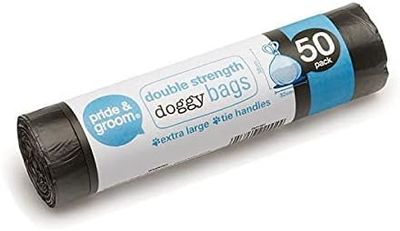 Set 50 Sacchetti a Doppia Resistenza per Bisogni del Cane - Buste Extra Large per la Raccolta dei Bisogni Durante le Passeggiate con il Cane, in Plastica, 19x4x4cm, Nero