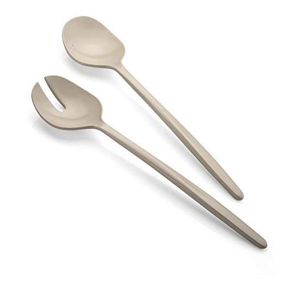 Guzzini - Tierra, Couverts à Salade en Plastique Recyclé - Gris Colombe, 30 cm - 106101158
