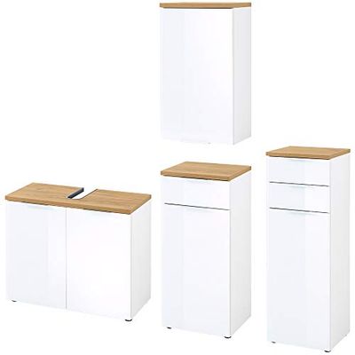 Germania Lot de 4 Ensemble Salle de Bain 8318-513 GW-Pescara avec Meuble WB, Armoire Suspendue, Meuble inférieur et Armoire, décor Blanc/chêne Navarra.