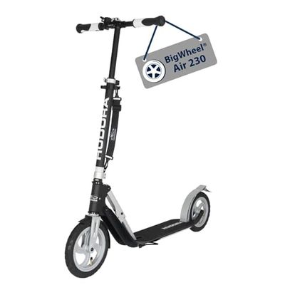 HUDORA Scooter BigWheel Air 230 - Patinetes com/sem travão de mão - skate de alumínio estável com pneus de ar - skate urbano ajustável e dobrável para até 120 kg
