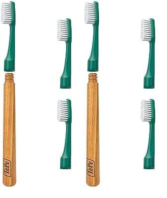 Spazzolino TePe Choice, morbido, verde, 1 manico in legno e 3 testine, spazzolino con setole morbide, ottimo per la pulizia dei denti e la rimozione della placca (Confezione da 2)