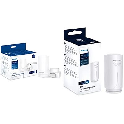 Philips Water - AWP3703 - Sistema de Filtración de agua para Grifo, Filtro de agua On Tap, Tecnología Color Blanco & AWP315 - Cartucho Filtrante de Agua para Grifo X-Guard Ultra On Tap