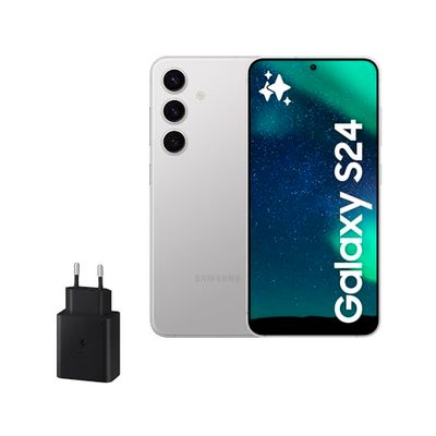 Samsung Galaxy S24 y Cargador 45W, Teléfono Móvil con IA, Smartphone Android, 8 GB RAM, 256 GB Almacenamiento, Cámara 50MP, Batería Larga Duración, Gris Marble (Versión Española)