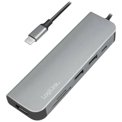 LogiLink UA0343 USB-CTM Multifunction Hub with 6x Extensions: 1x HDMI/1x USB-C PD (Power Delivery)/1x SD Card Reader / 2x USB 3.2 Gen 1x1/1x HDMI (4Kx2K @30Hz) for Smartphone, Notebook, Computer