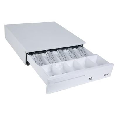iggual - Tiroir-caisse IRON-30PW - Boîte à Monnaie Manuelle ou Automatique pour 5 Billets et 5 Pièces - Serrure à 3 Positions - Acier + Plastique ABS - Usage Professionnel - Blanc Pur (42x40,5x10)