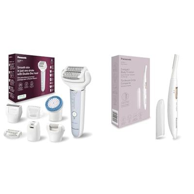 Panasonic ES-EY90-A511 Wet and Dry Epilator, Double Disc with 60 Tweezers and Compact Body Trimmer