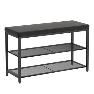 Mondeer Panca Scarpiera Metallo, Nero, 80 x 30 x 50 cm