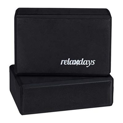 Relaxdays yogablok, set van 2, foam blok voor yoga en fitnessoefeningen, schuim, antislip, HBD: 8x23x15 cm, zwart