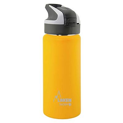 Laken herbruikbare thermische fles top van roestvrij staal met automatische dop en veiligheidssluiting, 500 ml, geel