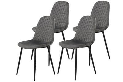 Apollo 4er Set MIRA Silla de Comedor, Tela de Terciopelo, Gris, 4 Unidades