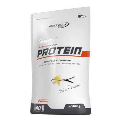 Best Body Nutrition Gourmet Premium Pro Protein, Vanille, Shake protéiné à 4 composants: Caséinate, concentré de whey, isolat de whey, protéine d'œuf, sachet zippé de 1 kg