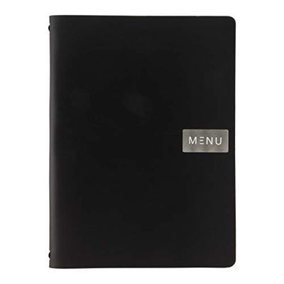 SECURIT - Portamenús Leather Line - Modelo Ruga - 1 Inserto Fijo Doble Cara = 4 Páginas A4 - Posibilidad de Añadir Insertos - Café, Bar, Restaurante - Ecopiel Color Negro Liso