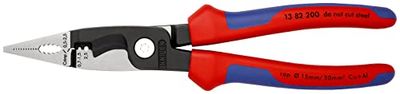 Knipex Alicate para instalaciones eléctricas negro atramentado, con fundas multicomponentes 200 mm (cartulina autoservicio/blíster) 13 82 200 SB