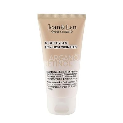 Jean & Len Crème de nuit régénératrice à l'huile d'argan & au rétinol, pour les premières rides, favorise la régénération naturelle de la peau, sans parabènes ni silicones, végétalien, 50ml
