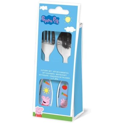 SET DE 2 CUBIERTOS METALICOS (CUCHARA Y TENEDOR) PEPPA PIG