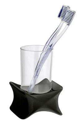 WENKO 21314100 - Bicchiere per spazzolini con Base a Forma di X, Colore: Nero