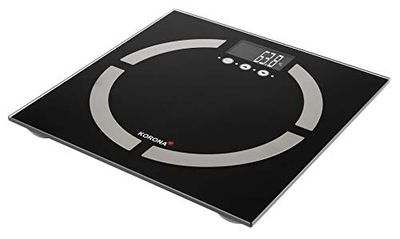 Korona 73500 DENISE Digitale diagnoseweegschaal, analyseweegschaal van lichaamsvet, lichaamswater en spieraandeel, 180 kg draagkracht, 100 gram, indeling, zwart