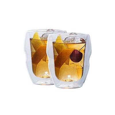 MasterPRO Foodies Mixology, Set di 2 bicchieri bassi da 380 ml, Vetro borosilicato a doppia parete, Finitura trasparente, Resiste 20º a 200º, Lavabile in lavastoviglie, Senza sostanze tossiche