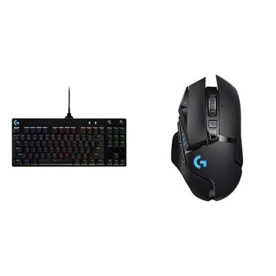 Logitech G PRO TKL Tastiera Gaming Meccanica, GX Blue Clicky Switch, LIGHTSYNC RGB & G502 Mouse Gaming Wireless LIGHTSPEED, Sensore HERO 25K, 25600 DPI, RGB