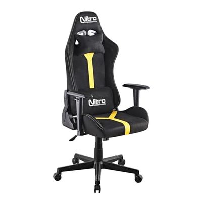 Nitro ergonomiczne krzesło do gier, krzesło biurowe z zamszu, obrotowe krzesło do gier z poduszką lędźwiową, zagłówkiem, podłokietnikami, fotelem biurkowym do gier Nathan (żółty/czarny)