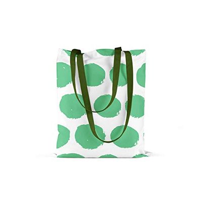 Bonamaison, 100% Algodón Bolso De Mano Impreso, Bolso de la Compra Reutilizable, Bolso De Compras, Ecológico, Plegable, Bolso de Tela de Lona con Asas Verdes, 34X40 Cm - Fabricado en Turquía