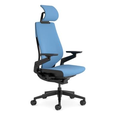 Steelcase Gesture, chaise de bureau ergonomique avec accotoirs à 360°, soutien lombaire 3D Live Back et têtière réglable Cobalt