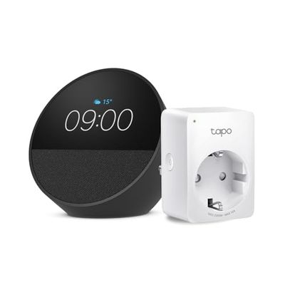 Echo Spot | Nero + TP-Link Tapo Presa intelligente, compatibile con Alexa - Kit di base per Casa Intelligente