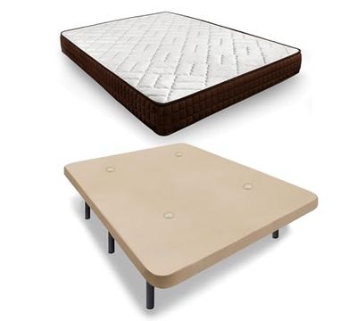 HOGAR24 ES Lit Complet, Base tapissée + Matelas Dream Flex 13, valves de Transpiration, Beige, Jeu de Pieds 26 cm, Matelas Respirant, Ferme et Confortable, 150 x 180 cm