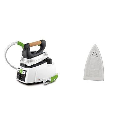 Polti Vaporella 535 Eco_PRO Stoomgenerator met boiler, met veiligheidsdop, 4 bar, 1750 W, 0,9 l, aluminium, wit & Polti Teflon plaat opzetstuk strijkijzer Soletta zilver