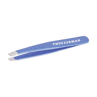 Tweezerman Mini Slant Tweezer - Tweezers for Eyebrows, Travel Tweezers for Eyebrows, Facial Hair, Ingrown Hair (Granite Sky)