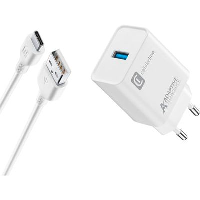 Cellularline | Caricabatterie da Rete | Caricabatterie da rete adattivo 15W con cavo USB-C