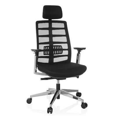 hjh OFFICE Chaise de Bureau Ergonomique SPINIO Elite Appui-tête et Soutien Lombaire réglables, Chaise pivotante ménageant Le Dos, Tissu/Filet Noir