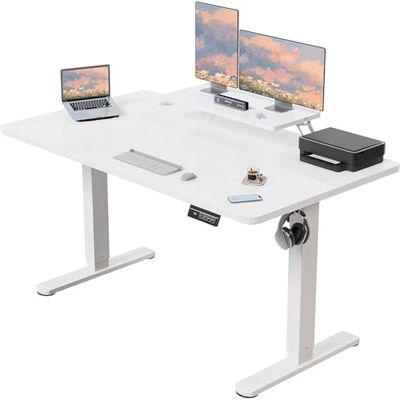 JUMMICO Bureau électrique réglable en Hauteur avec Support d'écran - 160 x 70 cm - Blanc
