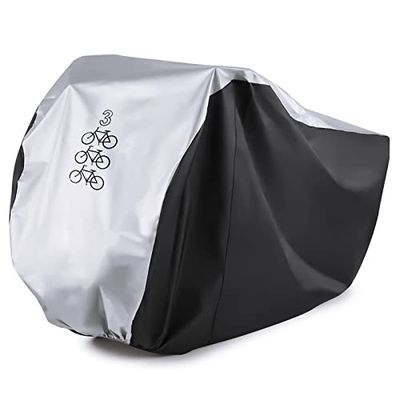 Maveek Telo Copri Bicicletta Da Esterno Per 3 Bici, in nylon resistente 190T impermeabile Telo Bici ,resistente alla polvere e ai raggi UV, per mountain bike e bici da strada (Nero & Argento)
