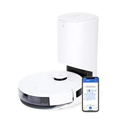 ECOVACS ROBOTICS DEEBOT N8 PRO+ robot aspirapolvere con stazione di aspirazione + funzione di pulizia, 2600 PA, rilevamento ostacoli 3D, robot aspirapolvere con funzione laser, Alexa, bianco