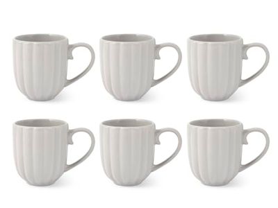 H&H-Set 6 Mug, linea Lotus, 350 cc, in stoneware, colore grigio, lavabili in lavastoviglie