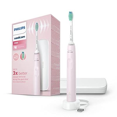 Philips Sonicare Serie 3100 Spazzolino elettrico sonico, con sensore di pressione incorporato, SmarTimer e QuadPacer, 1 testina, custodia da viaggio, rosa, HX3673/11