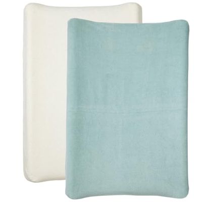 Babycalin - 2 Housses matelas à langer 50x70 cm Blanc/Bleu Vert - Housse matelas à langer Universelle en éponge 100% Coton - Bords élastiques - Housses de matelas à langer Facile à installer