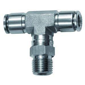 Raccord en T rotatif R 1/8 A pour tuyau extérieur Ø 6 mm Pression de travail max. 20 bar Acier inoxydable 1.4404