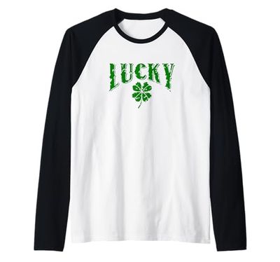 Trifoglio, fortunato, foglia verde, buona fortuna, vintage Maglia con Maniche Raglan