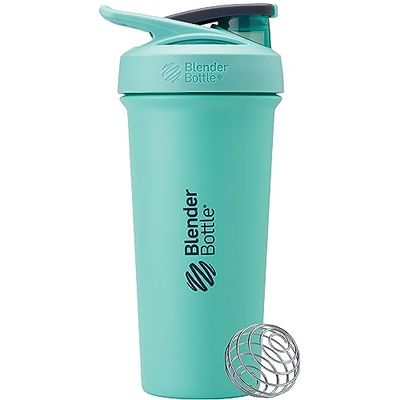 BlenderBottle Strada Sleek Shaker Cup Insulated Stainless Steel Water Bottle with Wire Whisk, 740ml, Seafoam